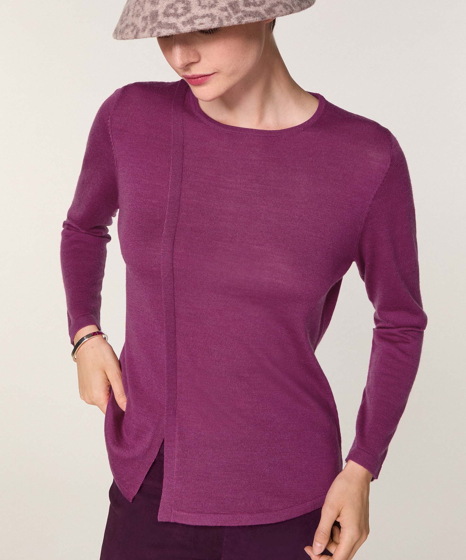 Pull Col Rond - Violet Cassis - Femme - Image 4