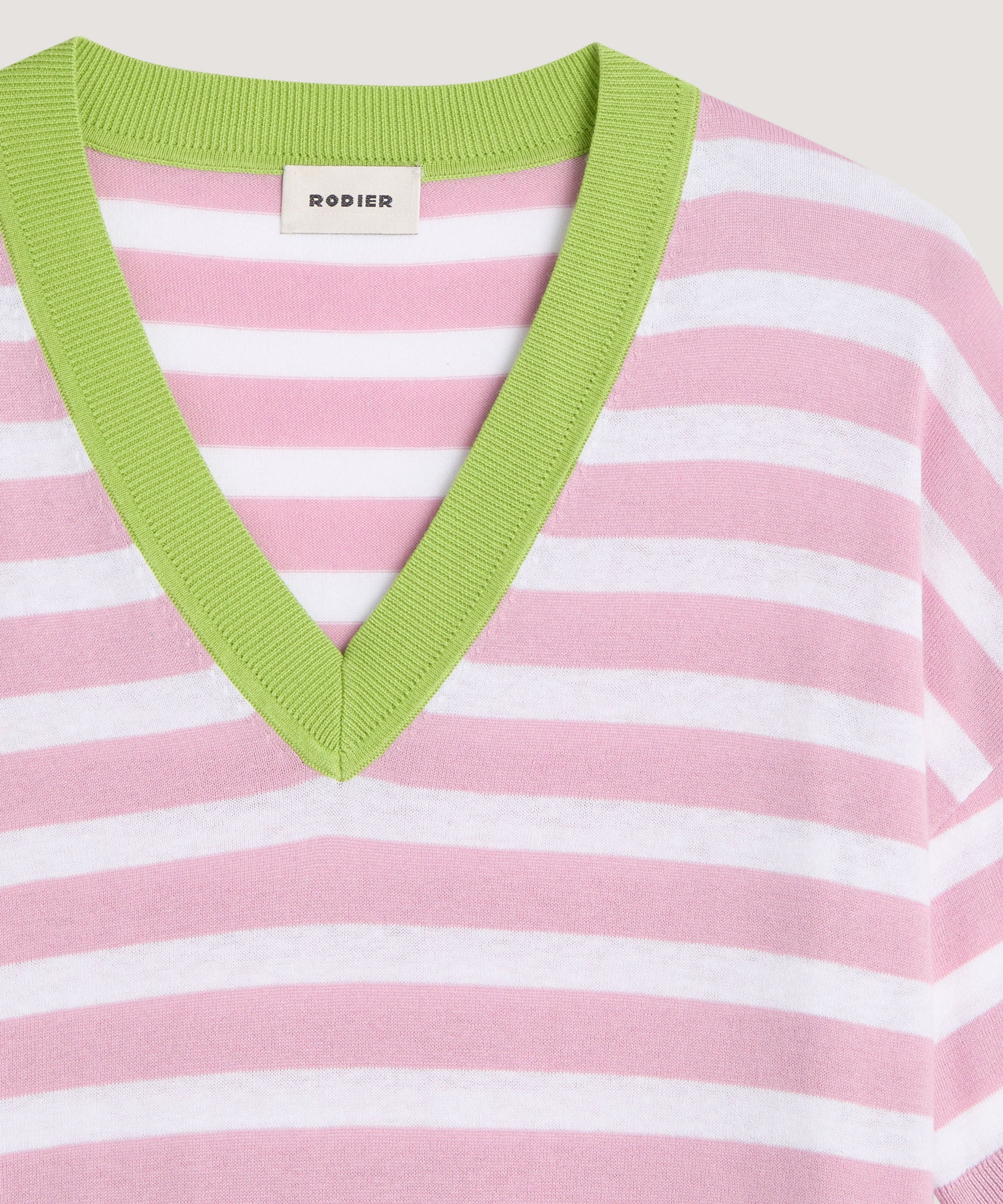 T-Shirt Col V Raye - Bois De Rose - Femme - Image 4