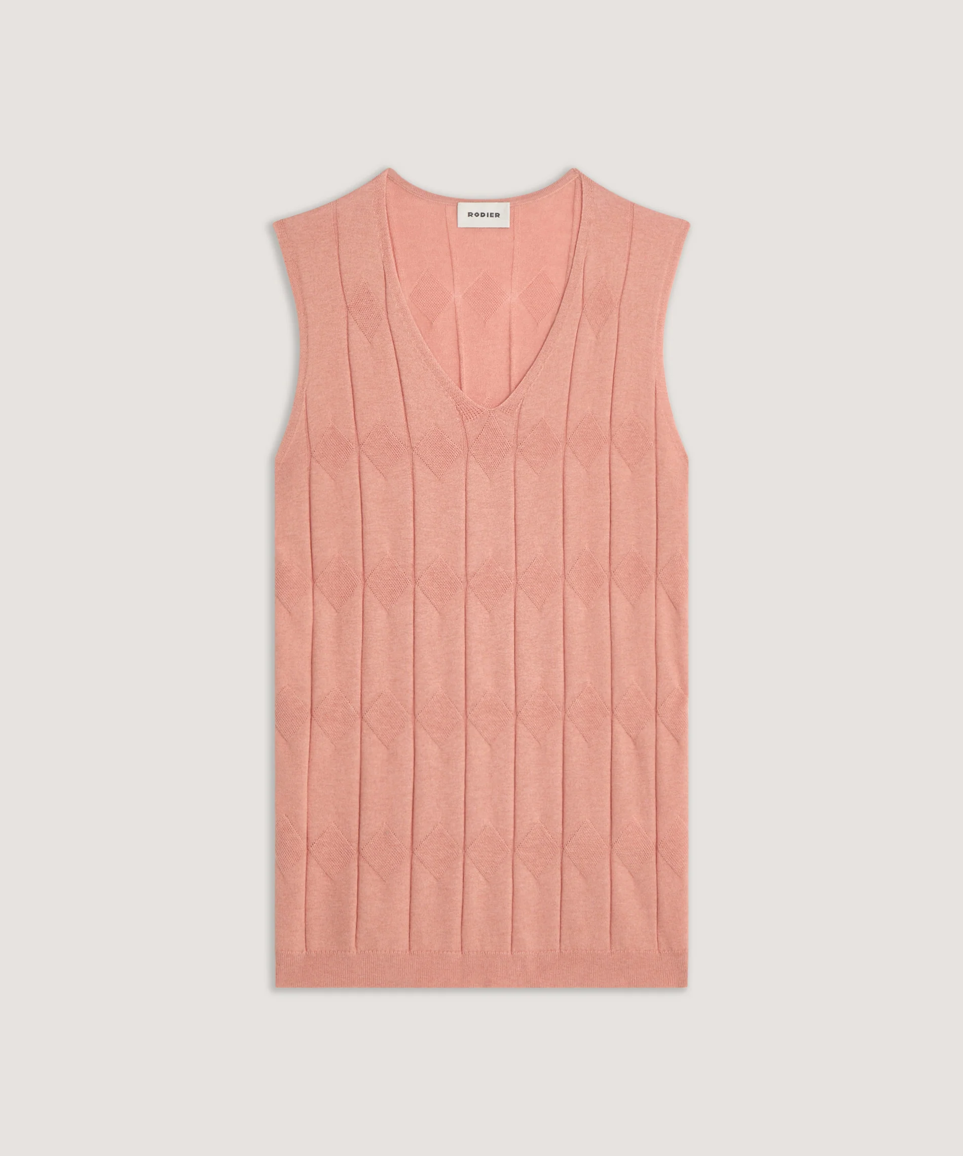 Tunique Maille Fantaisie Col V - Beige Rose - Femme - Image 4