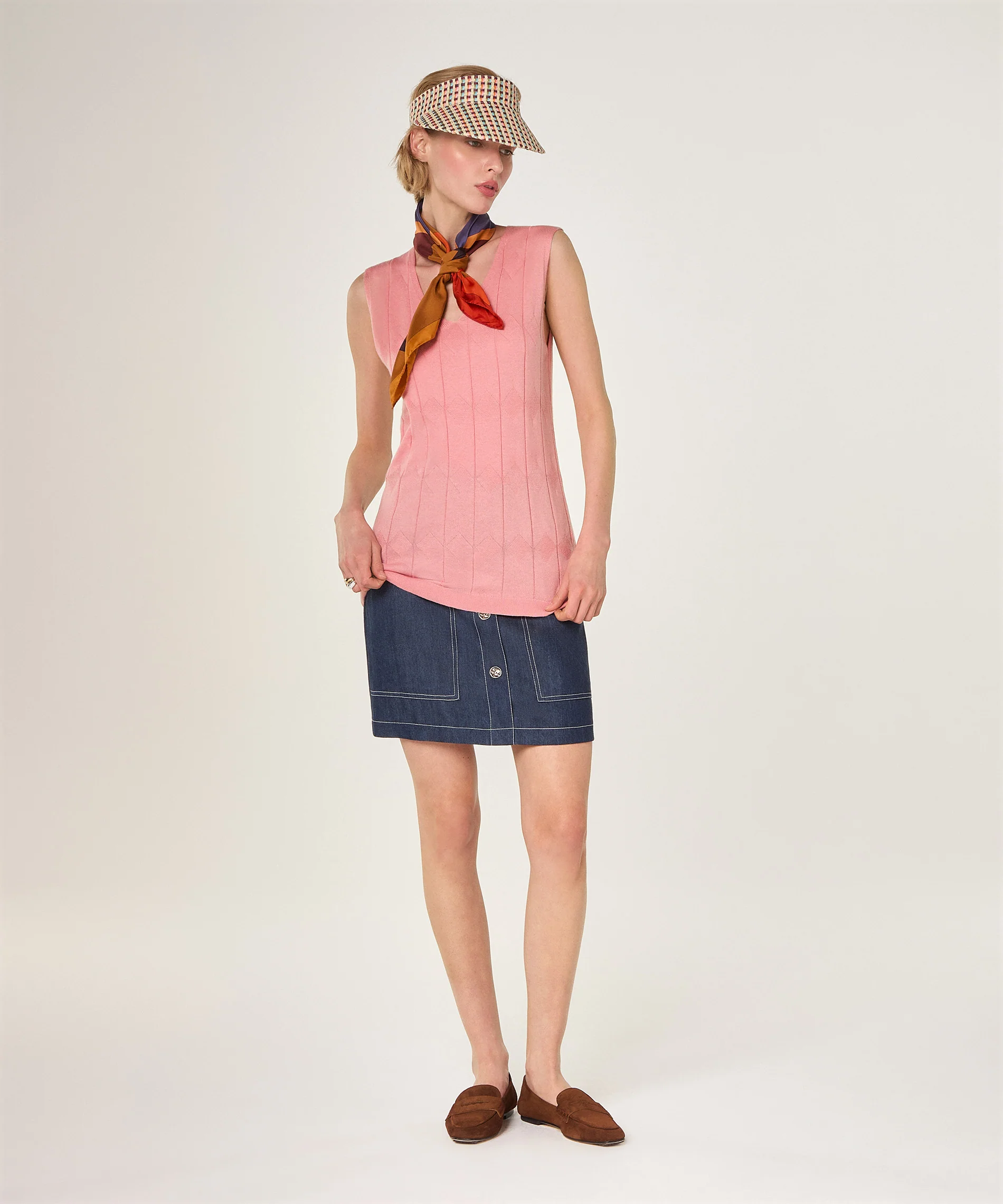 Tunique Maille Fantaisie Col V - Bois De Rose - Femme