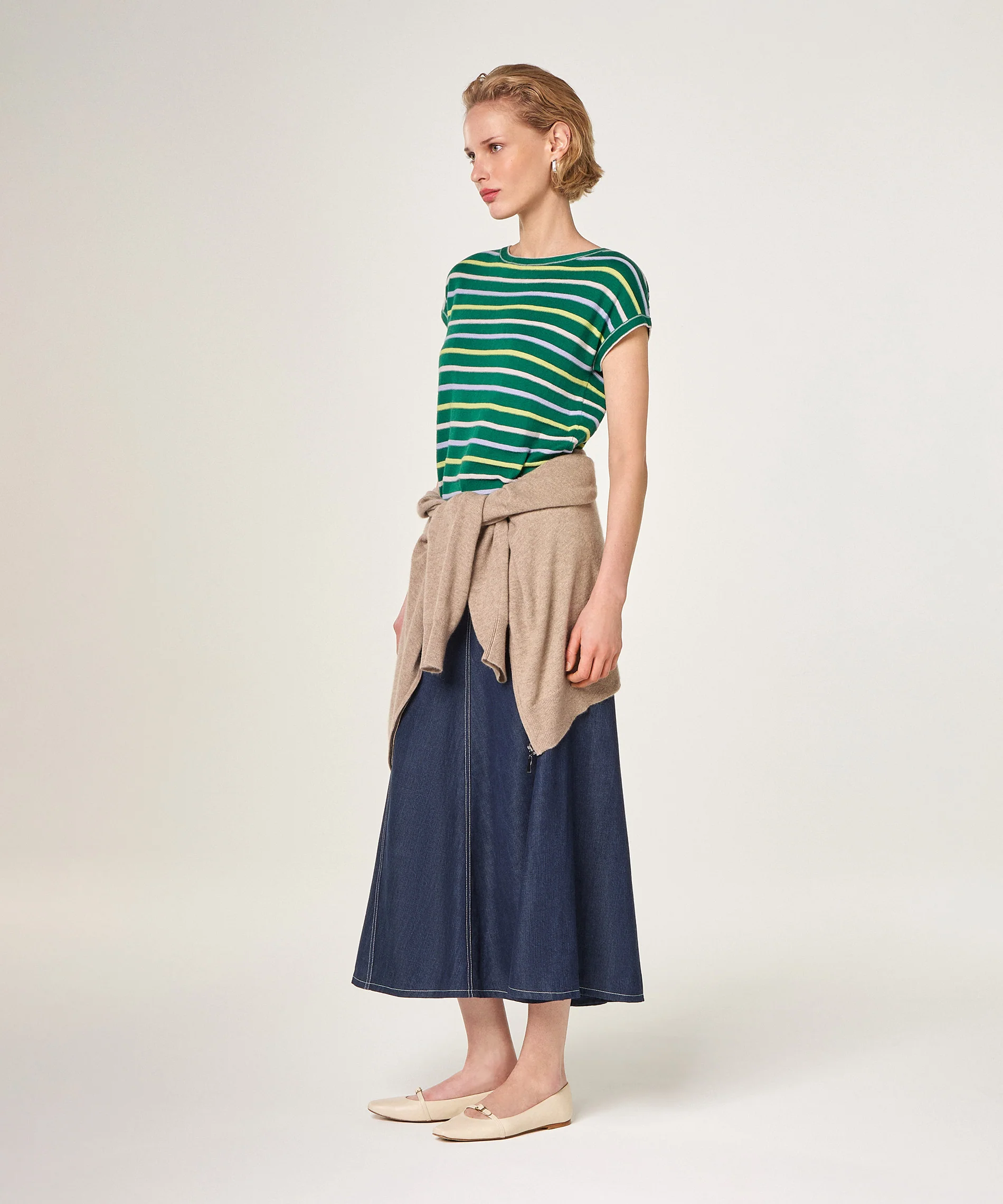 T-Shirt Manches Courtes Raye - Vert Bouteille - Femme - Image 2