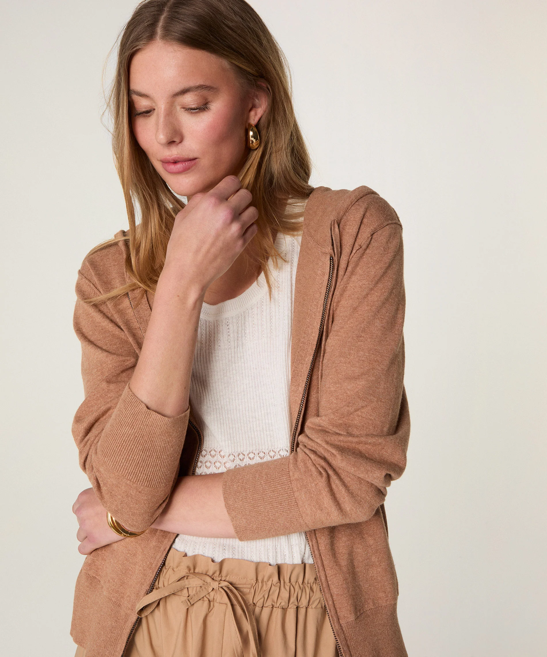 Sweat Zippe A Capuche - Marron Fauve - Femme - Image 3