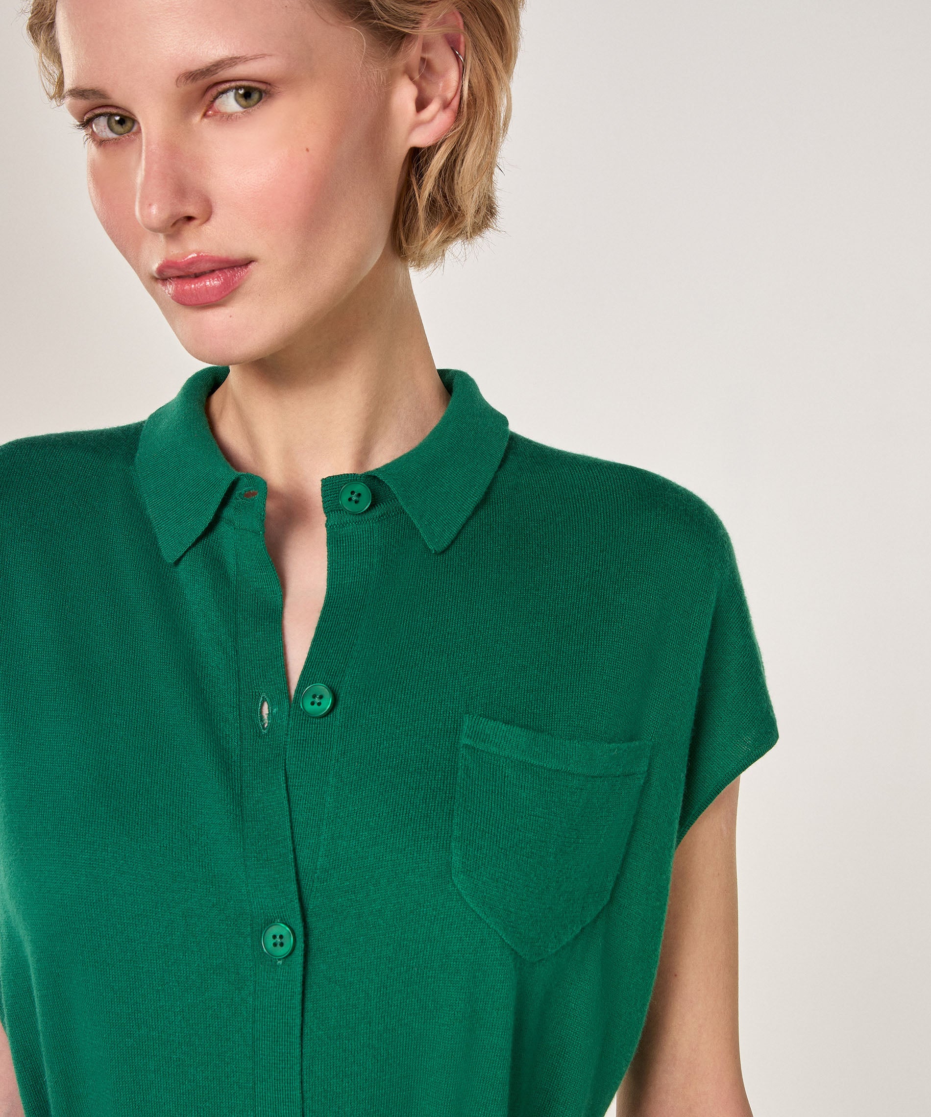 Robe Chemise Jersey - Vert Bouteille - Femme - Image 3