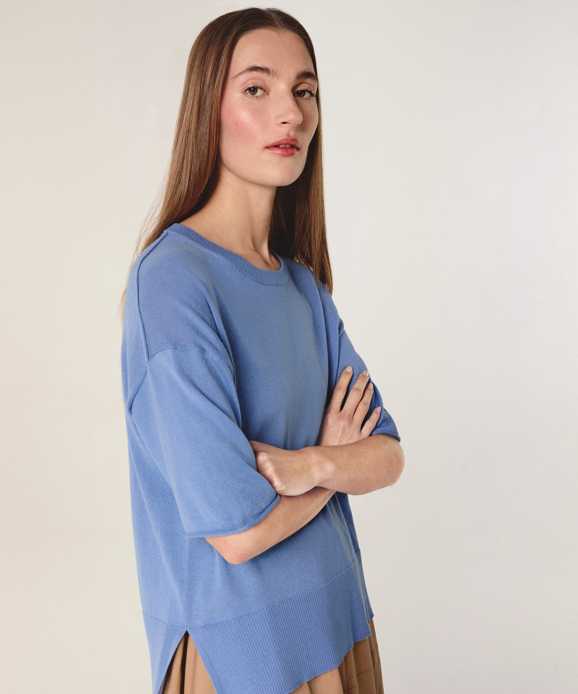 Pull Col Rond Manche Courte - Bleu Ocean - Femme - Image 4