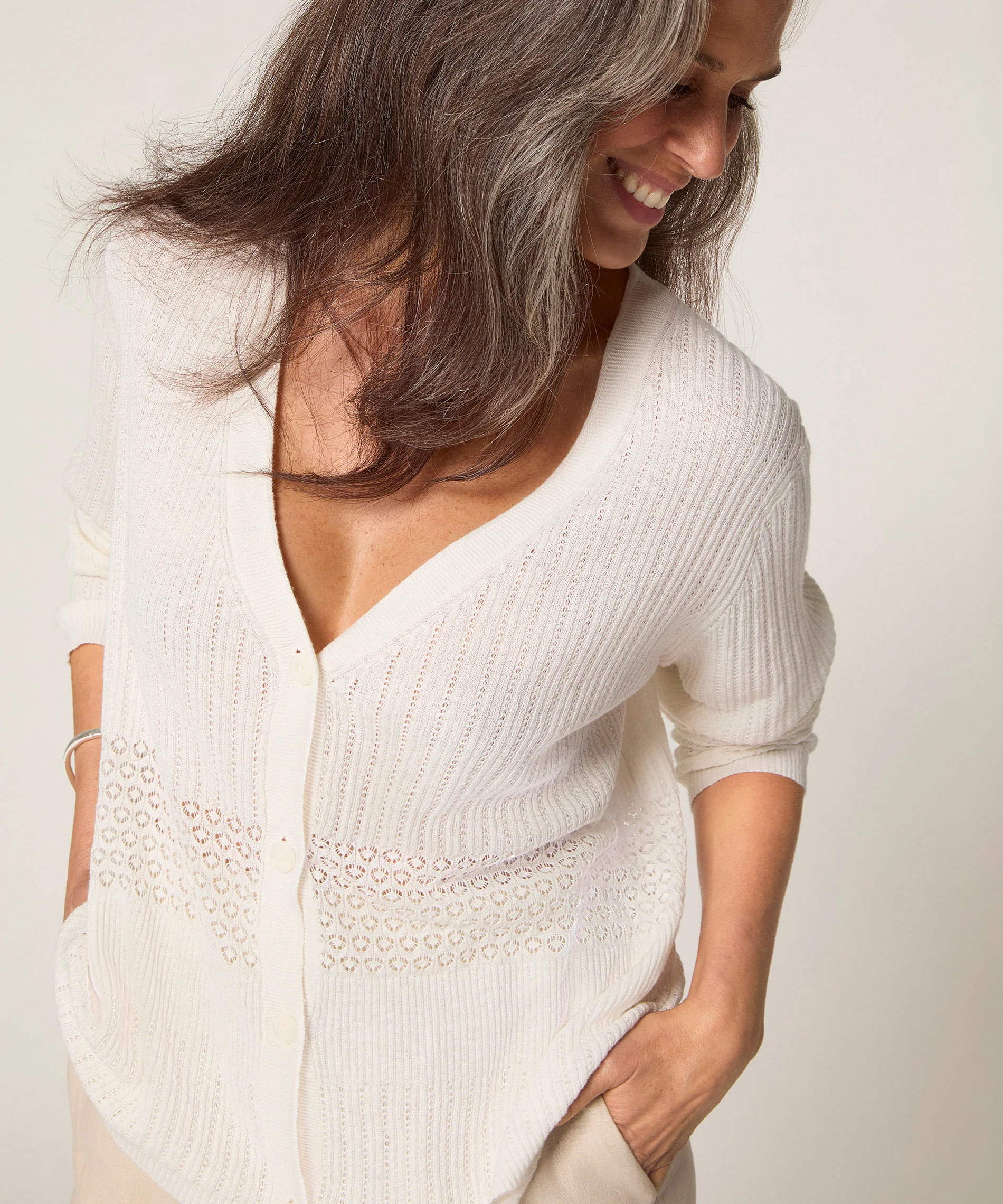 Gilet Col V - Blanc Ecru - Femme - Image 4