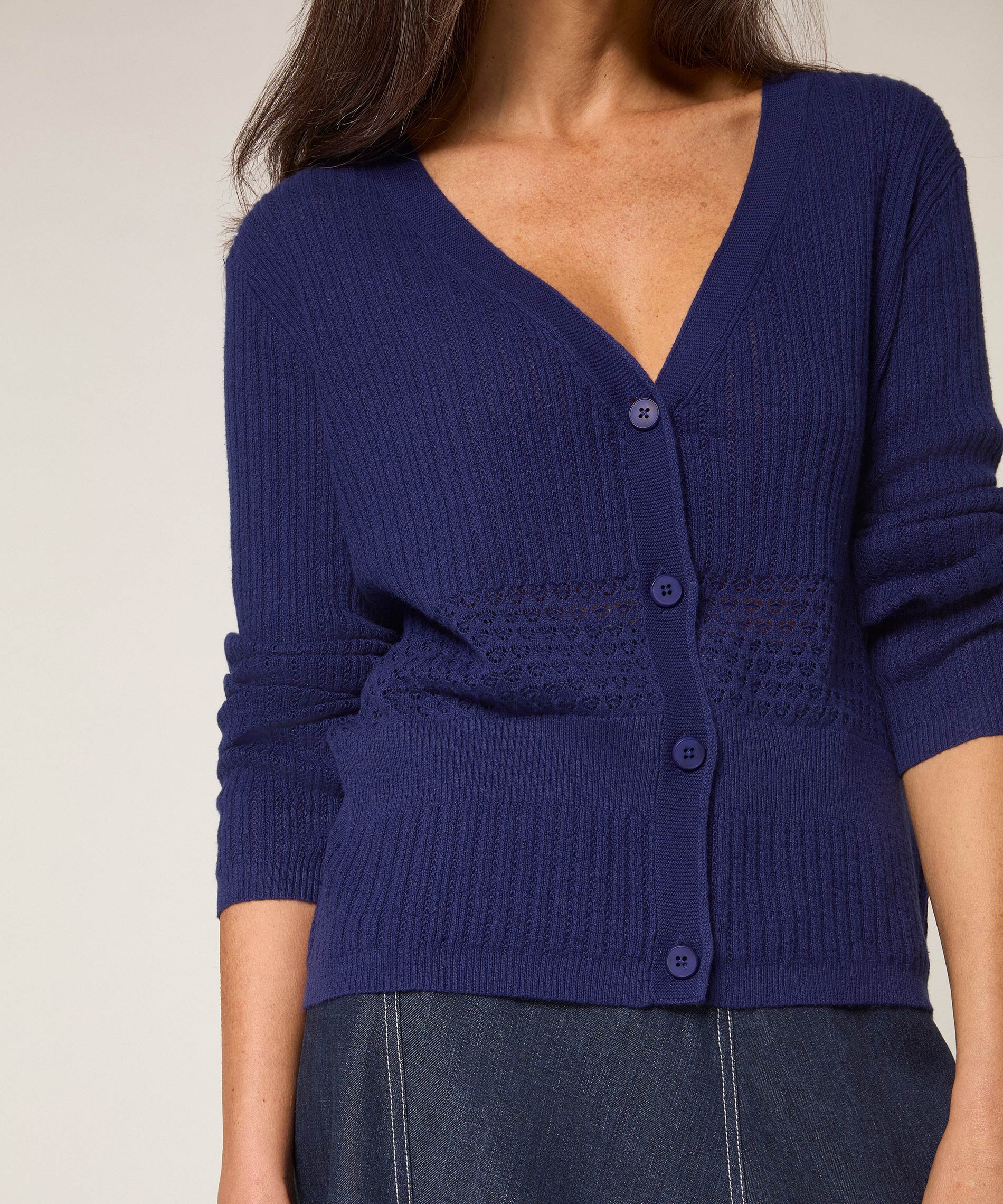 Gilet Col V - Bleu Marine - Femme - Image 4