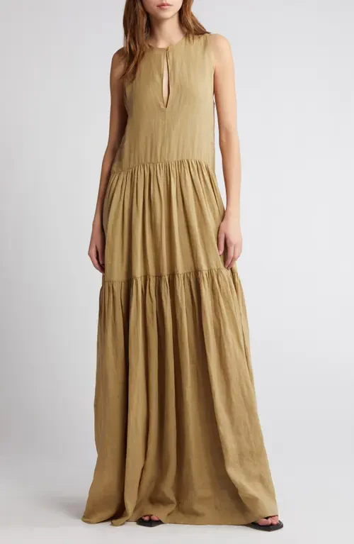 Robe Sleeveless Tie Neck Maxi - Khaki Green