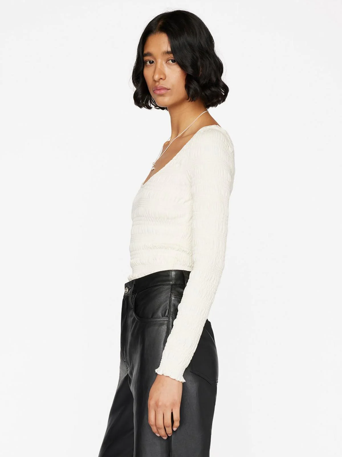 Top Smocked Ls Knit - Bone - Image 3