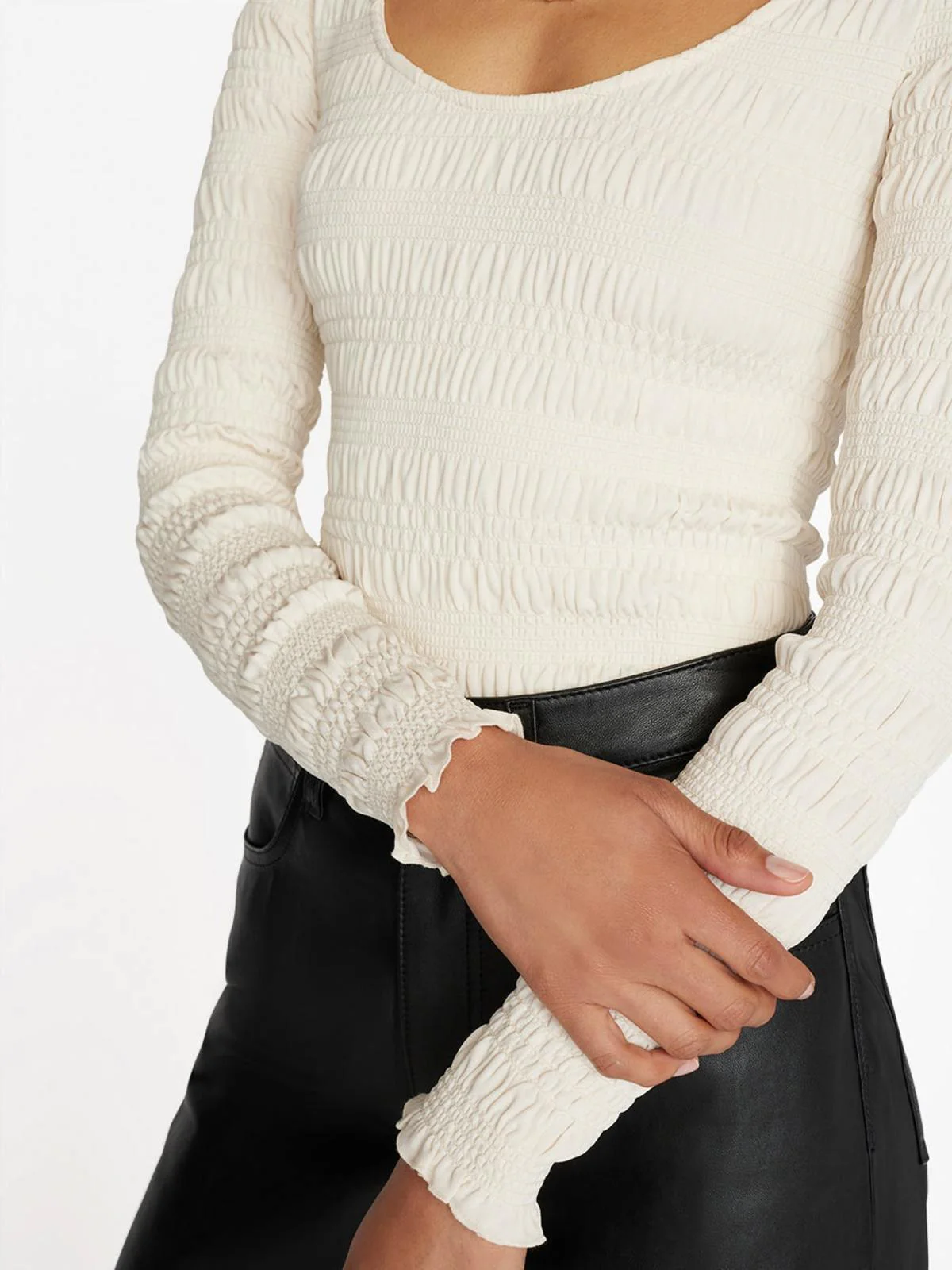 Top Smocked Ls Knit - Bone - Image 5