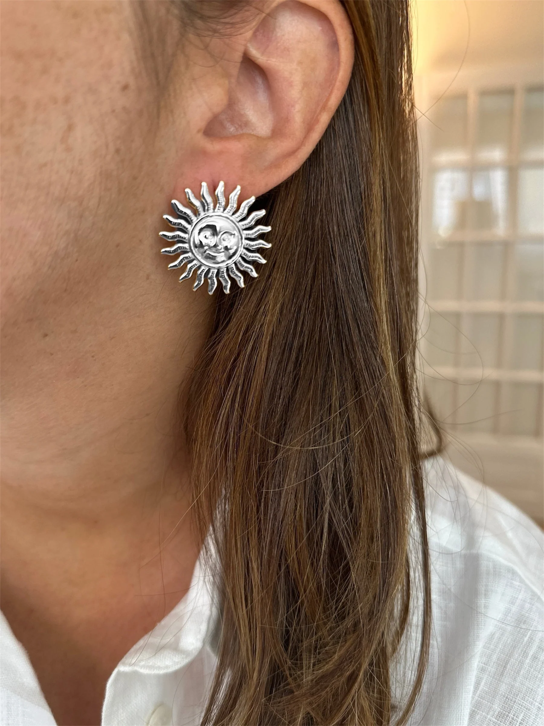 Boucles D'Oreilles Soleil - Les Boucles - Doré Ou Argent - Image 2
