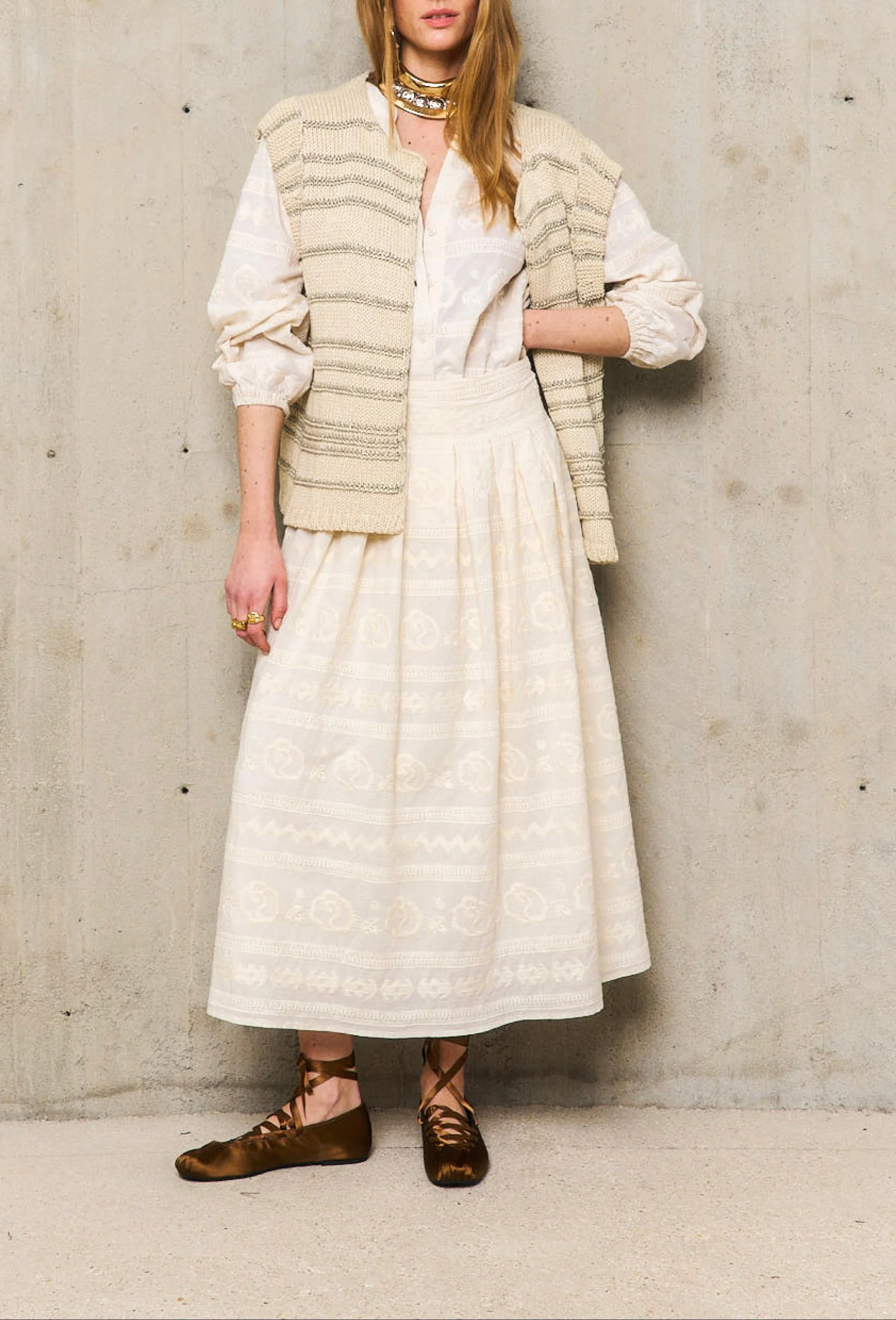 Jupe Evasee Laure - Ecru - Image 3