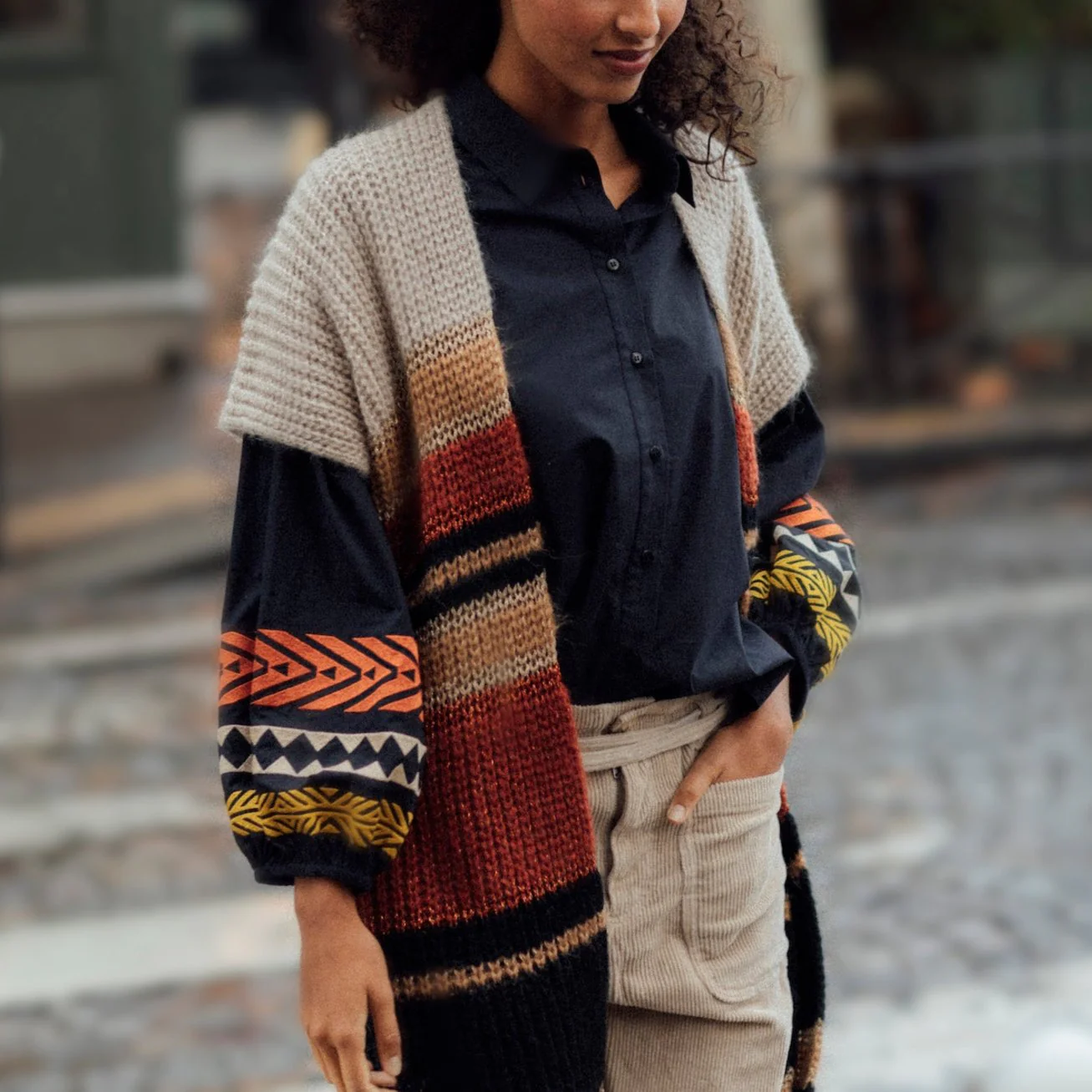 Gilet Poncho Noemie - Beige - Image 6