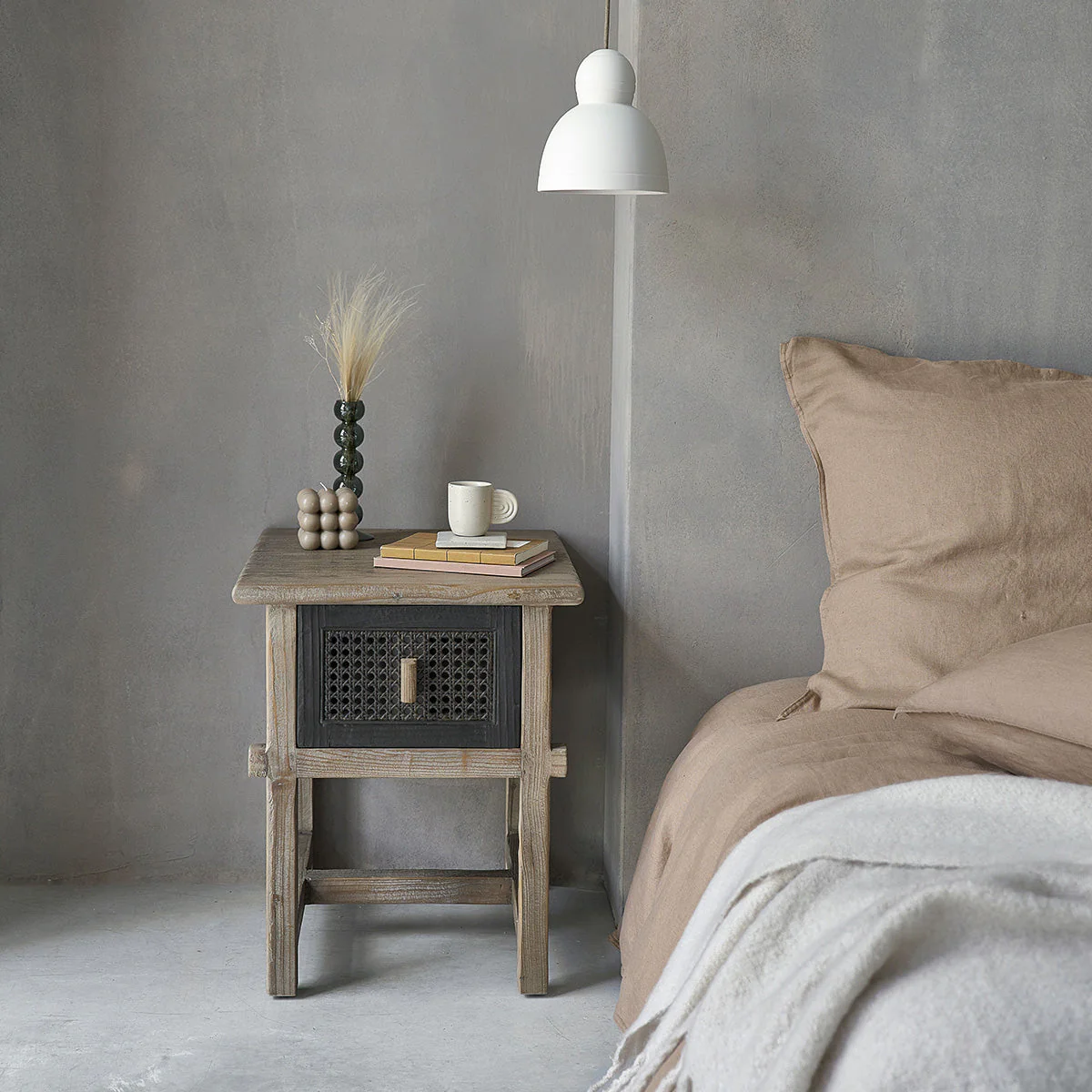 Table De Table De Chevet Junko - Pin Recyclé - Gris