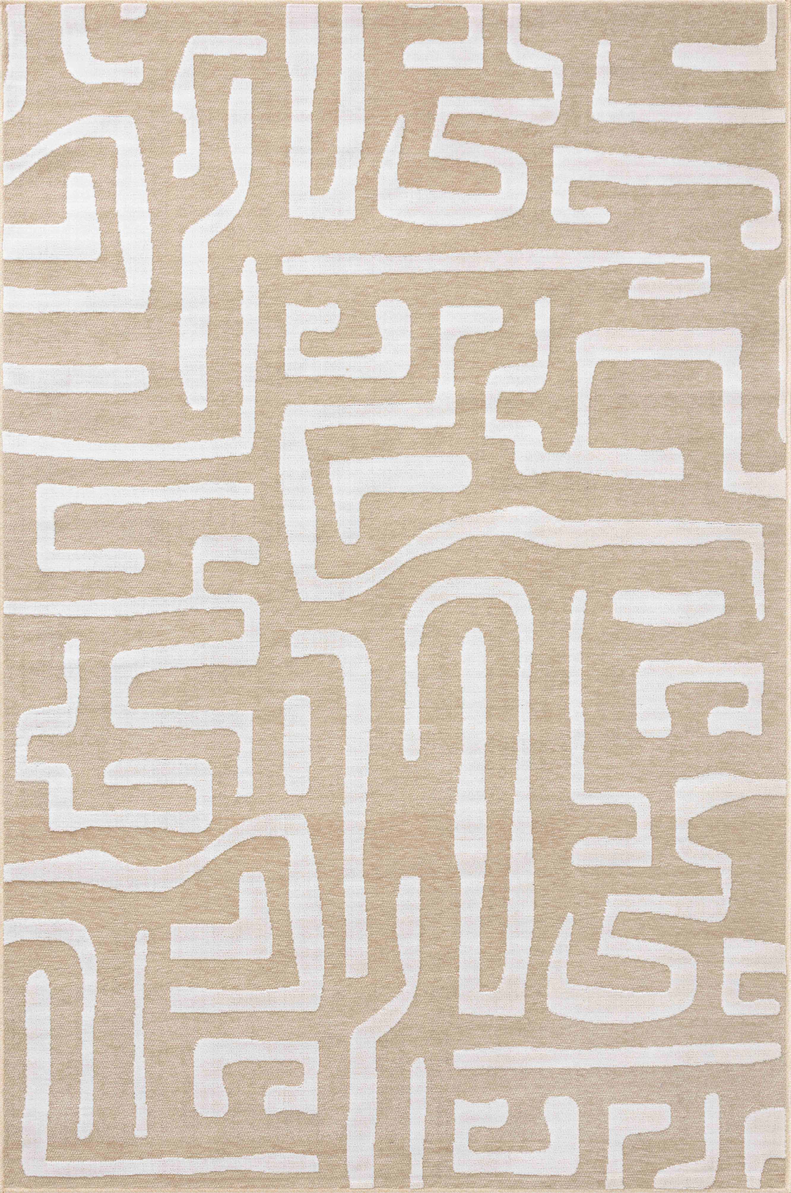 Tapis Garden D'Intérieur Et Extérieur Beige - Motifs Lignes Abstraites Blanches - Image 2