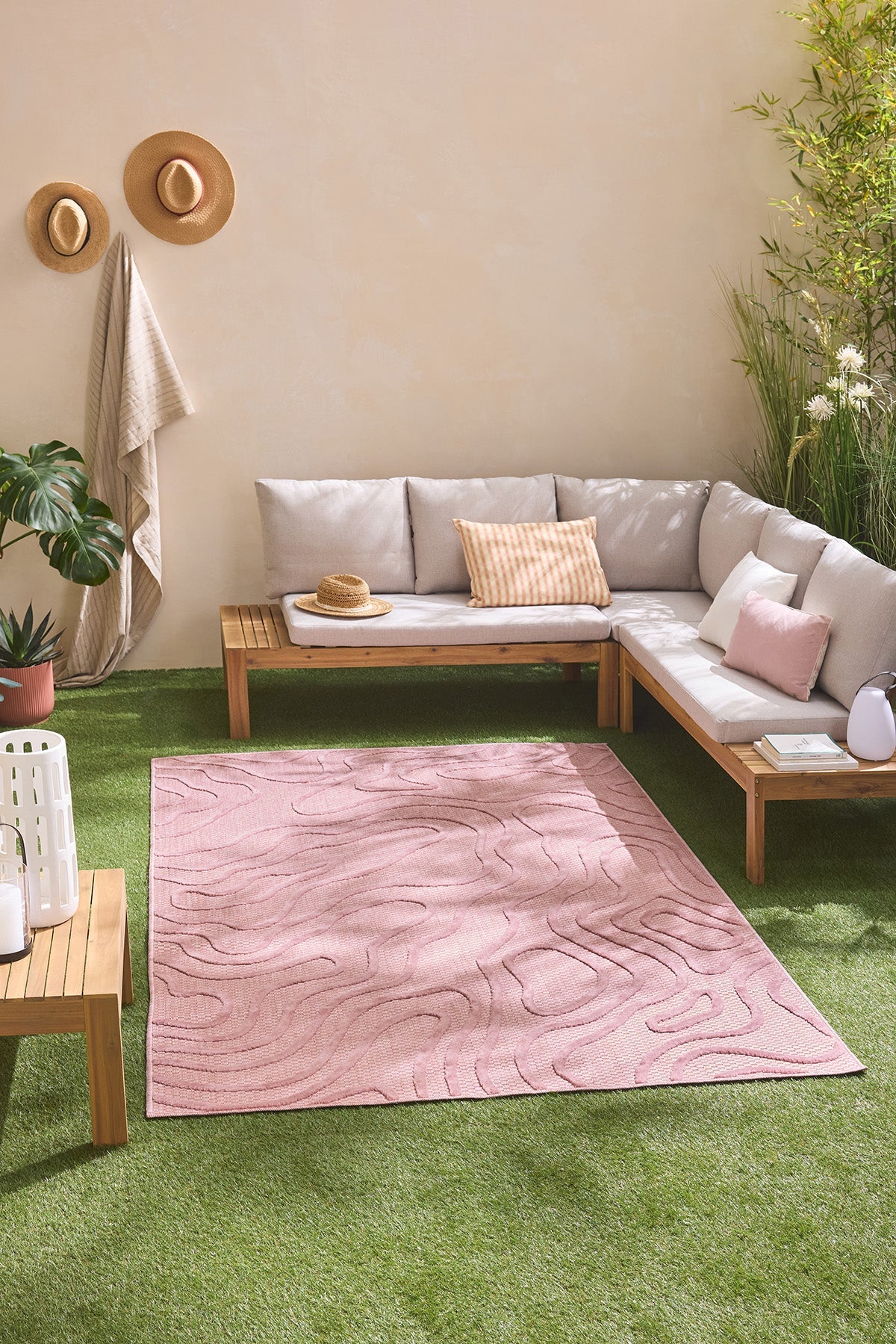 Tapis Santorini D'Intérieur Et Extérieur - Motif Abstrait Rose
