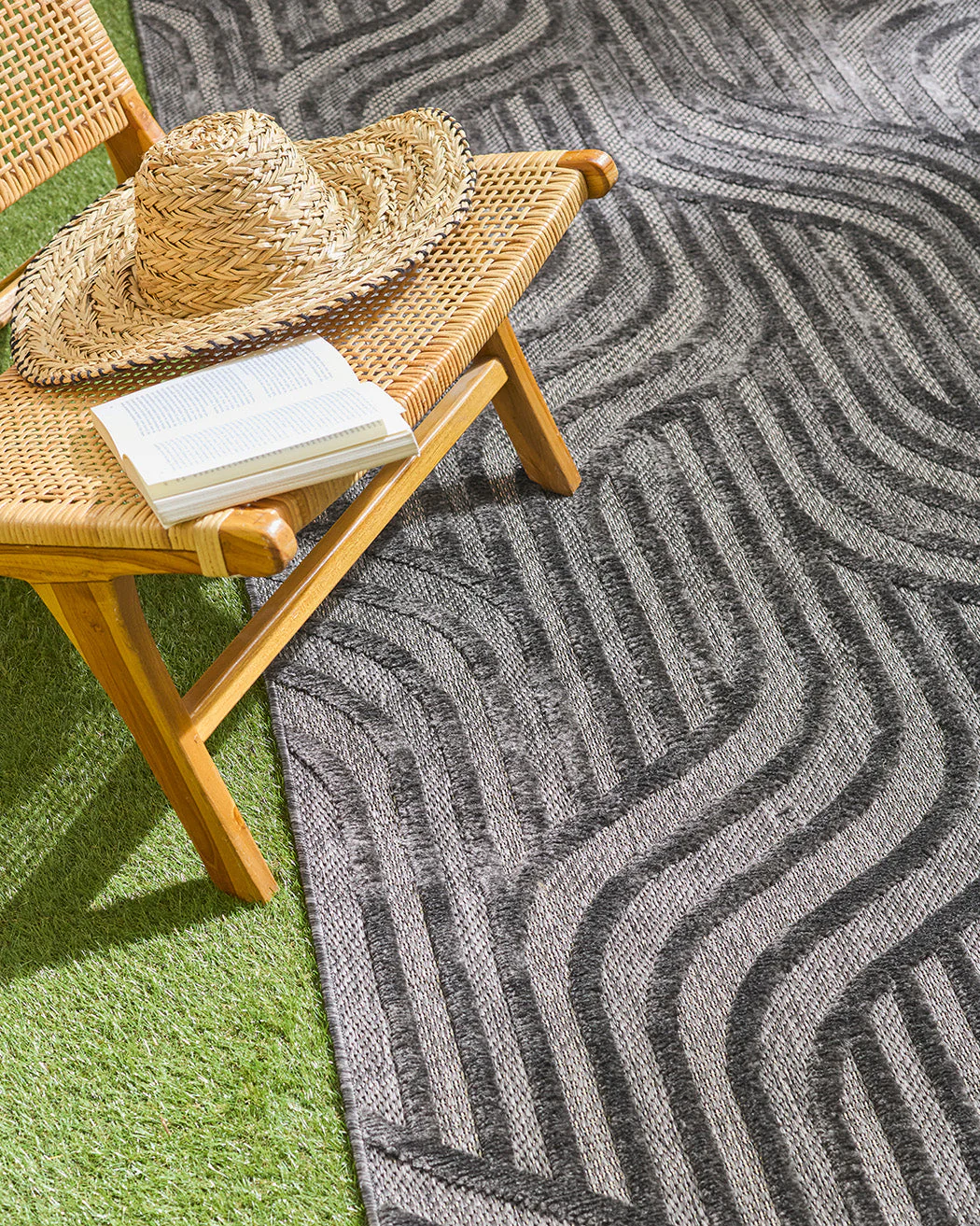 Tapis Santorini D'Intérieur Et Extérieur Motif Graphique Noir - Image 3