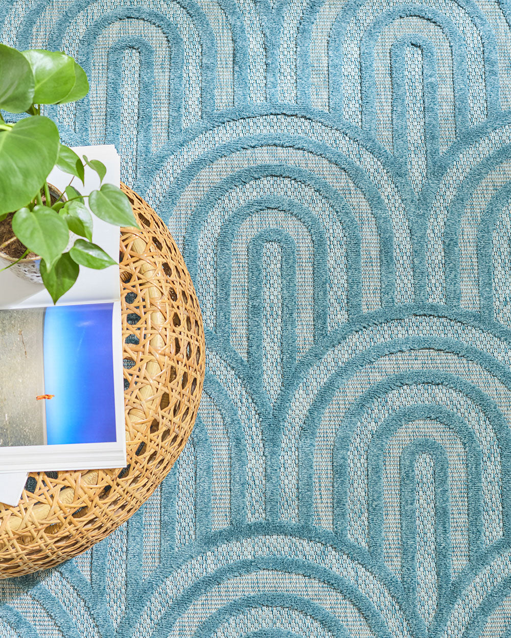 Tapis Santorini D'Intérieur Et Extérieur Motif Arcs De Cercle Turquoise - Image 5