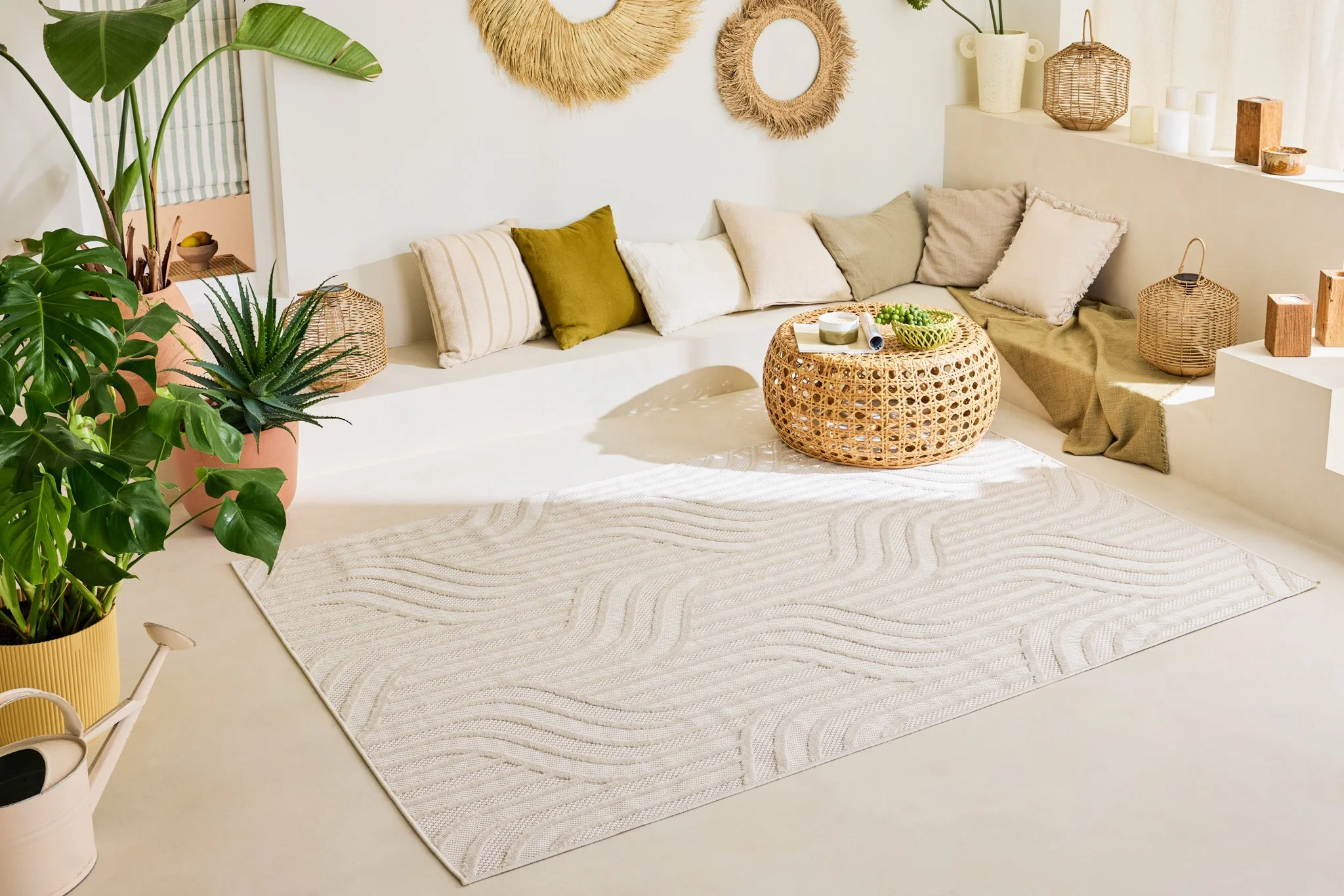 Tapis Santorini D'Intérieur Et Extérieur Motif Graphique Blanc - Image 3