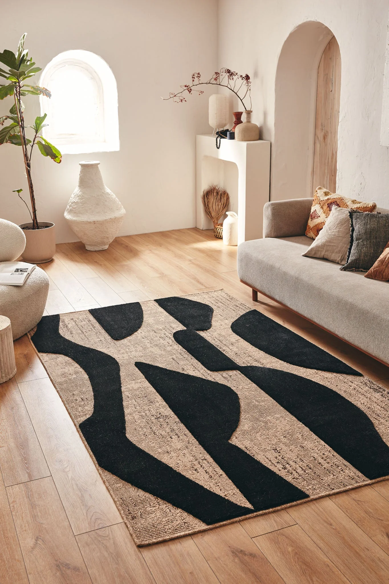 Tapis Palma Aspect Jute Avec Motif En Relief Noir