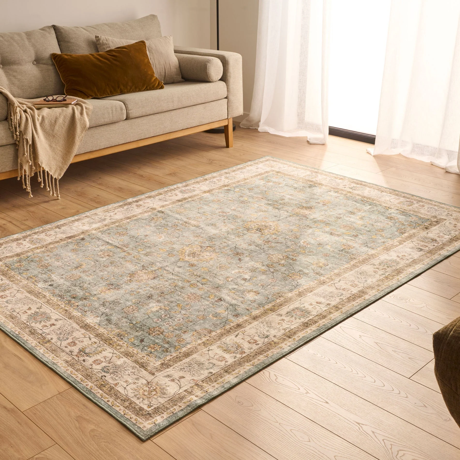 Tapis Ottoman Salon Vintage Turquoise - Image 3