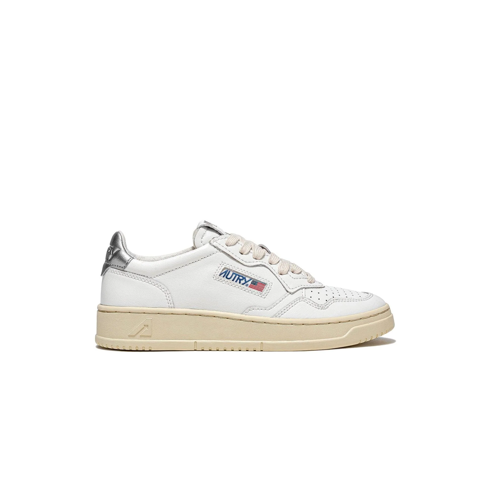 Autry Medalist Leather Low White Silver (W) - Blanc