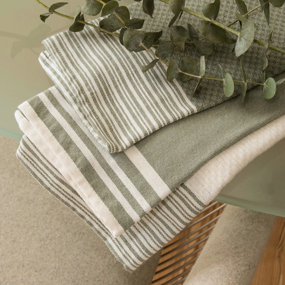 Torchon (X3) Mahdia - Vert Olive - Coton - Image 9