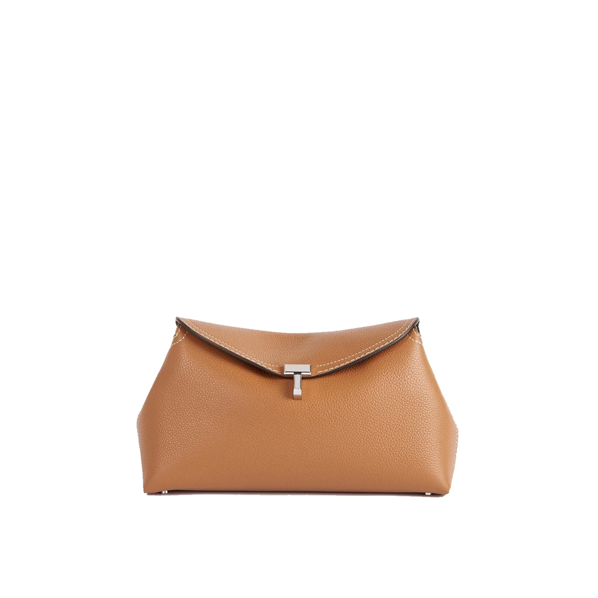 Sac Toteme T-Lock Grained-Leather Clutch - Brown - Femme