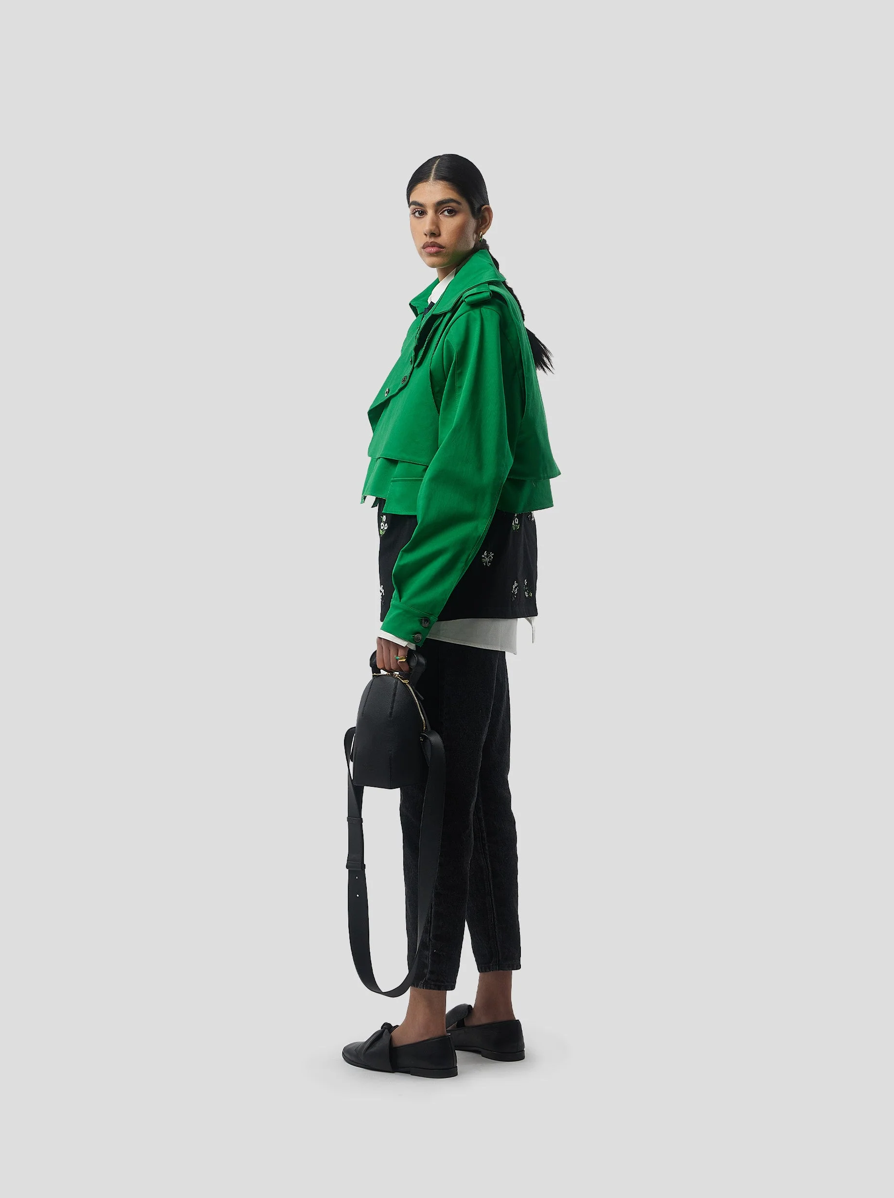 Trench Crop Trevor in Technical Kelly Green fabric - Image 3