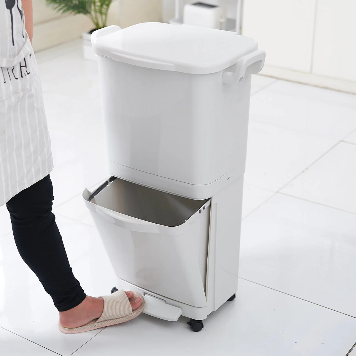 Poubelle 2 Compartiments Valoris 45L - Blanc