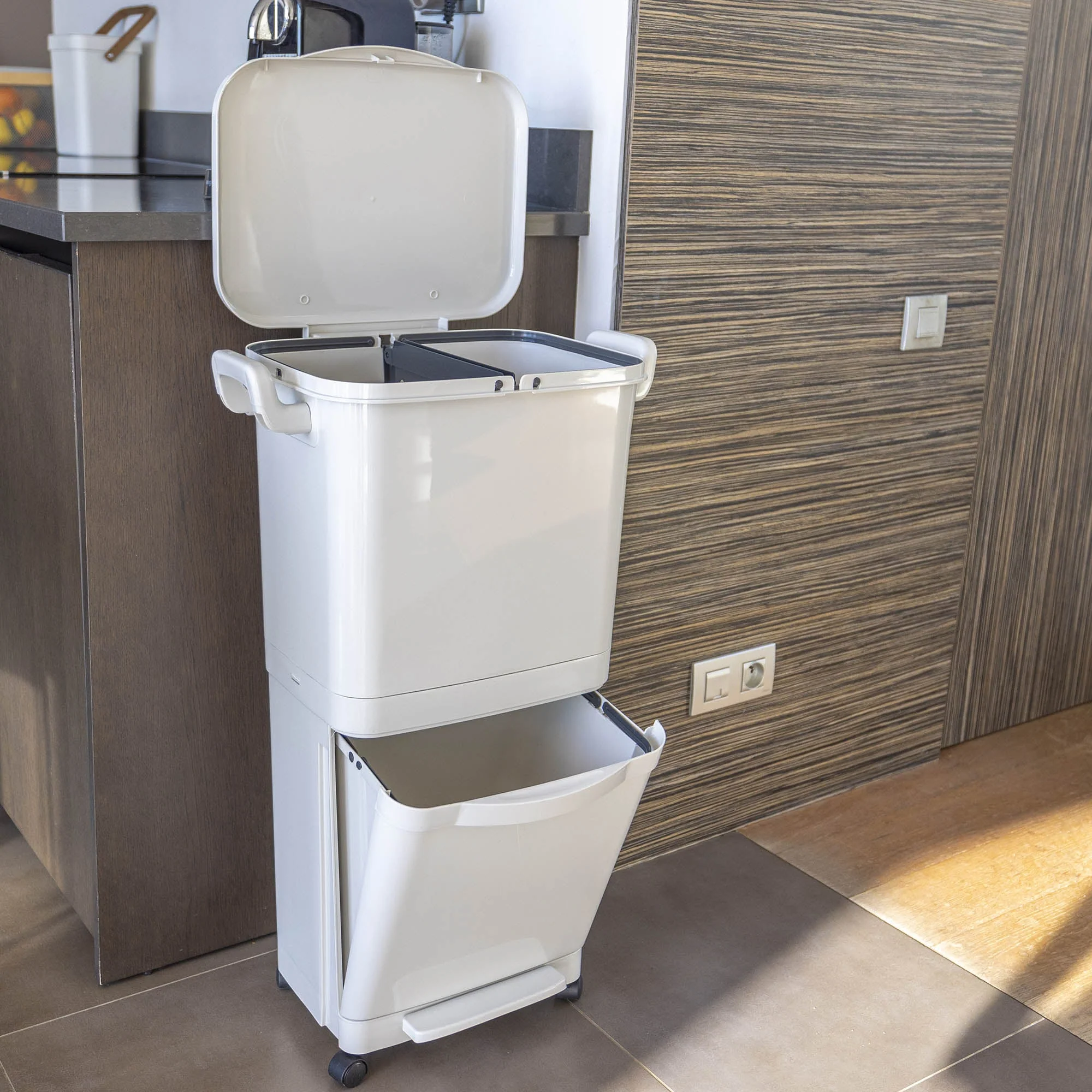 Poubelle 2 Compartiments Valoris 45L - Blanc - Image 8