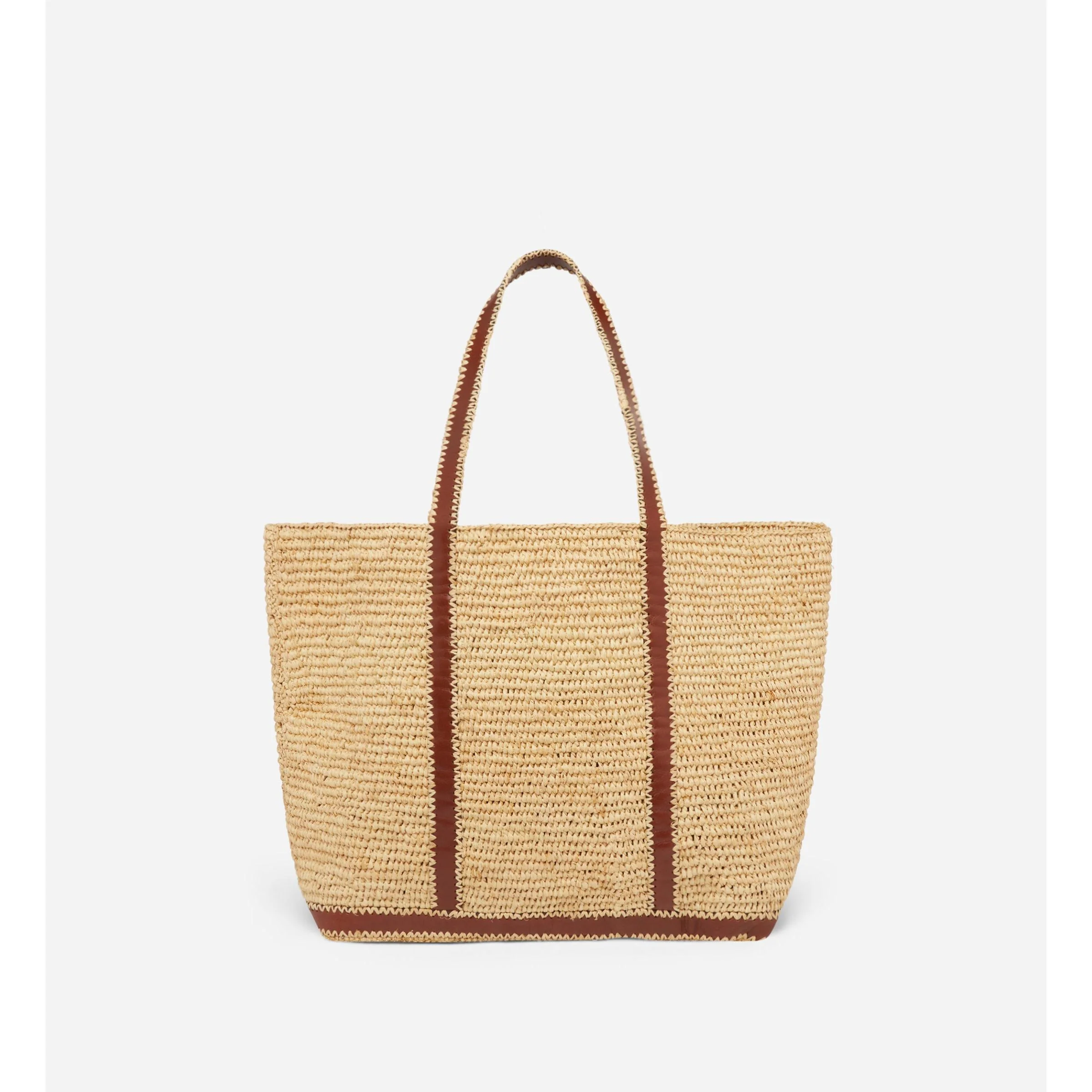 Cabas L En Cuir Et Raphia - Cognac