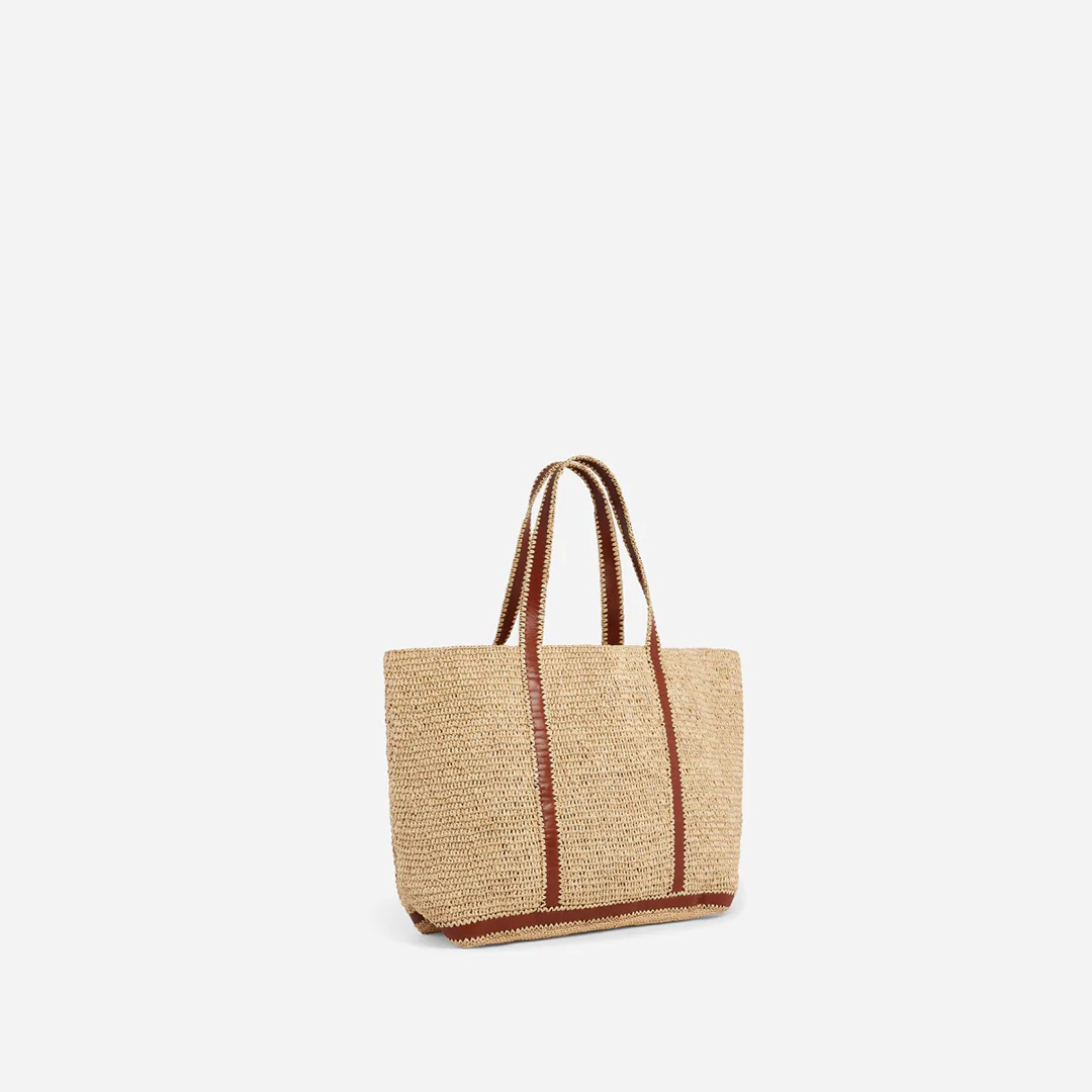 Cabas L En Cuir Et Raphia - Cognac - Image 8