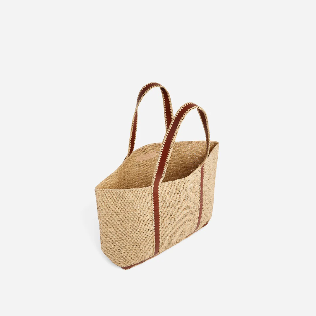 Cabas L En Cuir Et Raphia - Cognac - Image 9