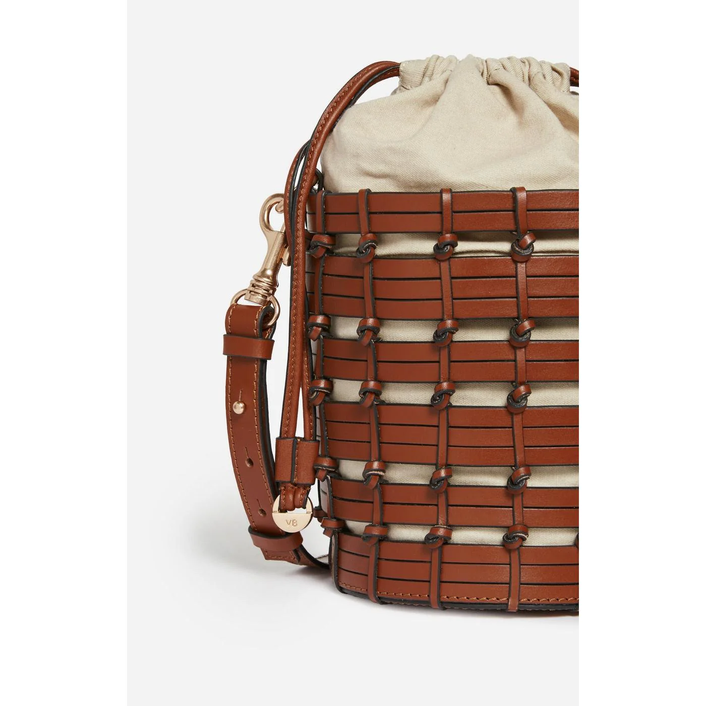 Petit Sac Seau En Cuir Tressé - Cognac - Image 2